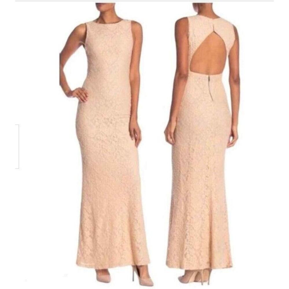 Alice + Olivia Sachi Floral Lace Formal Maxi Dress 2 Nude #1F410